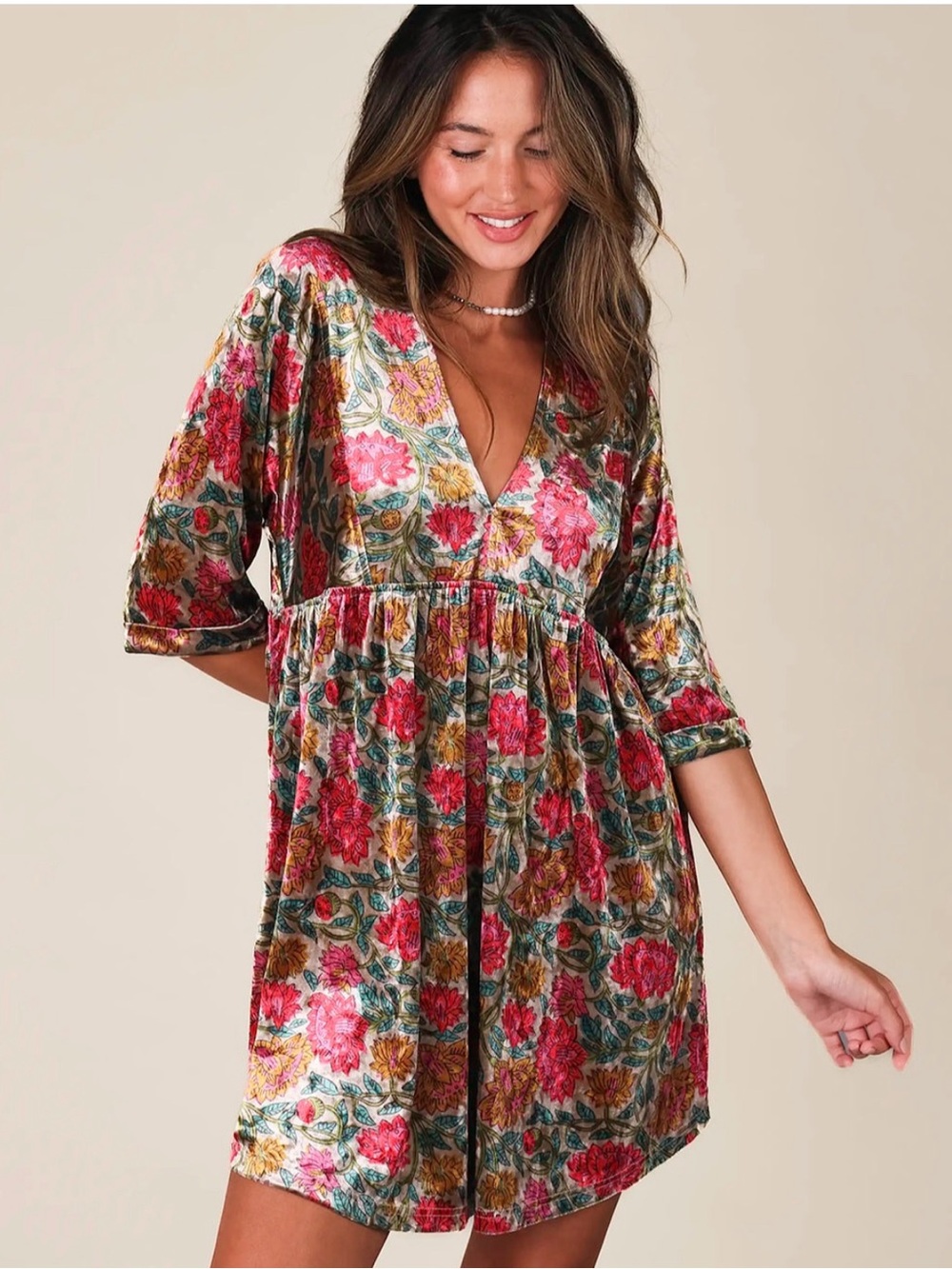 Natural Life “Carly” Boho Floral Velvet Mini Dress - Size Small